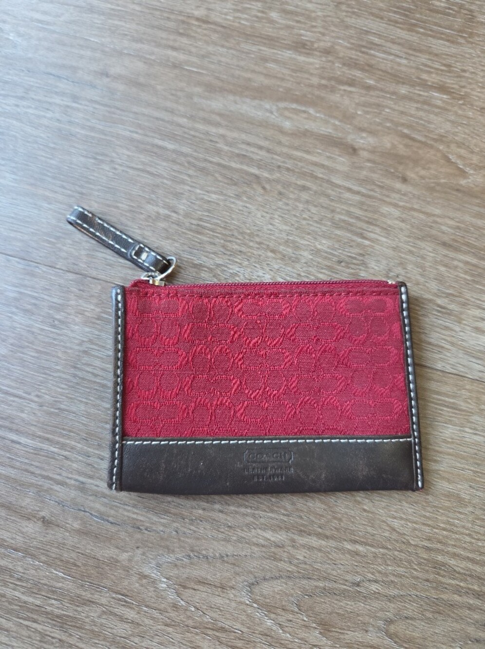 Vintage Y2K Coach Red Signature Leather Trim Card Holder Coin Pouch Wallet